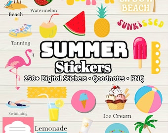 Summer Digital Stickers: 260+ Beach, Ice Cream, Watermelon (Goodnotes, PNG)