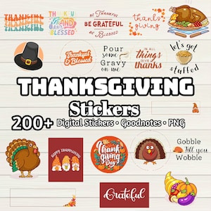 Pegatinas digitales de Acción de Gracias: más de 200 archivos Goodnotes, individuos precortados, pegatinas digitales PNG, pegatinas para iPad precortadas,
