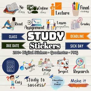 Study Digital Stickers: 200+ Pre-Cropped PNGs for Goodnotes