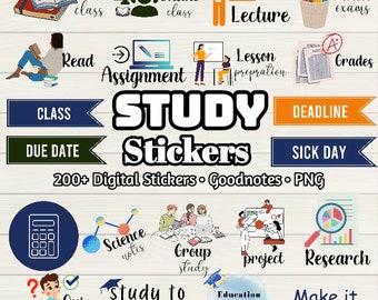 Study Digital Stickers: 200+ Pre-Cropped PNGs for Goodnotes