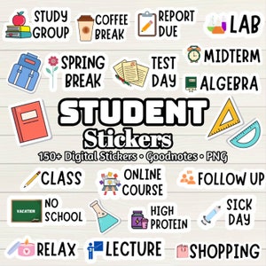 Student Digital Stickers - 150+ Stickers, Goodnotes file, Pre-Cropped Individuals, PNGs Digital Stickers, Pre-cropped iPad Stickers