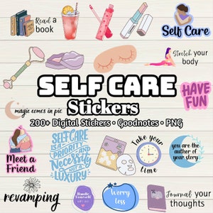 Self Care Digital Stickers - 200+ Stickers, Goodnotes file, Pre-Cropped Individuals, PNGs Digital Stickers, Pre-cropped iPad Stickers