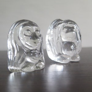 Clear Glass Troll Figurines Set of 2 Bergdala Trolls, Scandinavian Swedish Vintage Glass Paperweight Office Library Decor #811-15