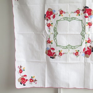 Embroidered Christmas Table Cloth, Santa Flowers Swedish Scandinavian Vintage Table Decor #8-04-24