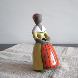 Ceramic Girl Figurine Yellow Orange Dress JIE by Elsi Bourelius Glazed Ceramic Figurine 13.3 cm / 5.2 in tall, Swedish Pottery #810-16