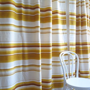 Curtains Set of 2, each panel: L 195 x W 146 cm / L 76.7 x W 57.4 in, Vintage Woven Yellow Striped Pattern Scandinavian #8-11-3