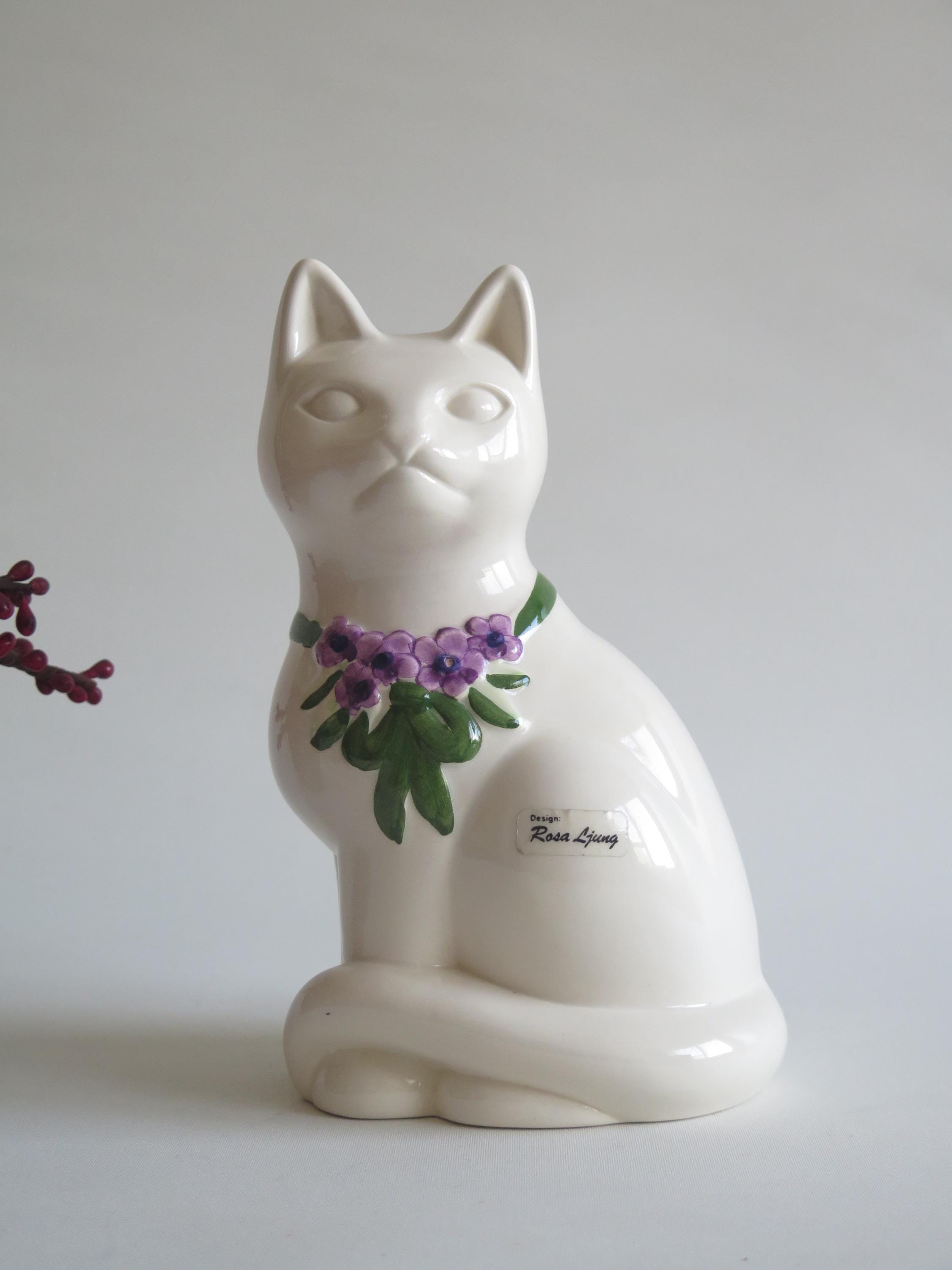 ローザ・リュング作 陶器製 猫の置物、釉薬をかけた陶器の置物 