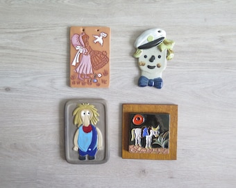 Ceramic Plaque Wall Hanging Decor Swedish Vintage Scandinavian, Sailor, Girl w Dove, Troll, Mexico #806-9