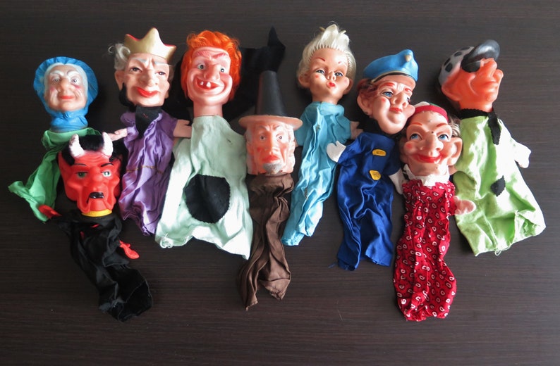 Hand Puppets Set of 9, Princess King Devil Bandits Grandma Wizard Joker