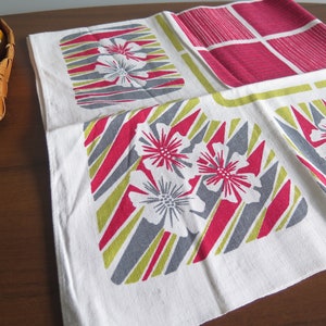 Table Cloth Floral Red Green Swedish Scandinavian Vintage Table Decor, Retro Holiday Textiles #C-4-24