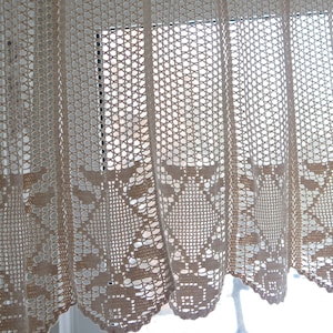 Crochet Valance, Beige Floral Crocheted Curtain, 182 x 70 cm / 71.6 x 27.5 inch, Swedish Vintage Hand Crochet Curtain #8-02-12