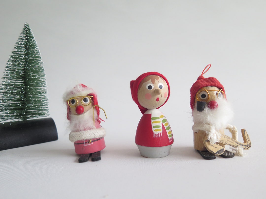 Wooden Gnomes, Set of 3 Gnome Figurines, Gnome W Pipe Glasses ...