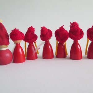 Wooden Gnomes, Set of 9 Gnome Figurines With Red Hats, Collectible Wood ...