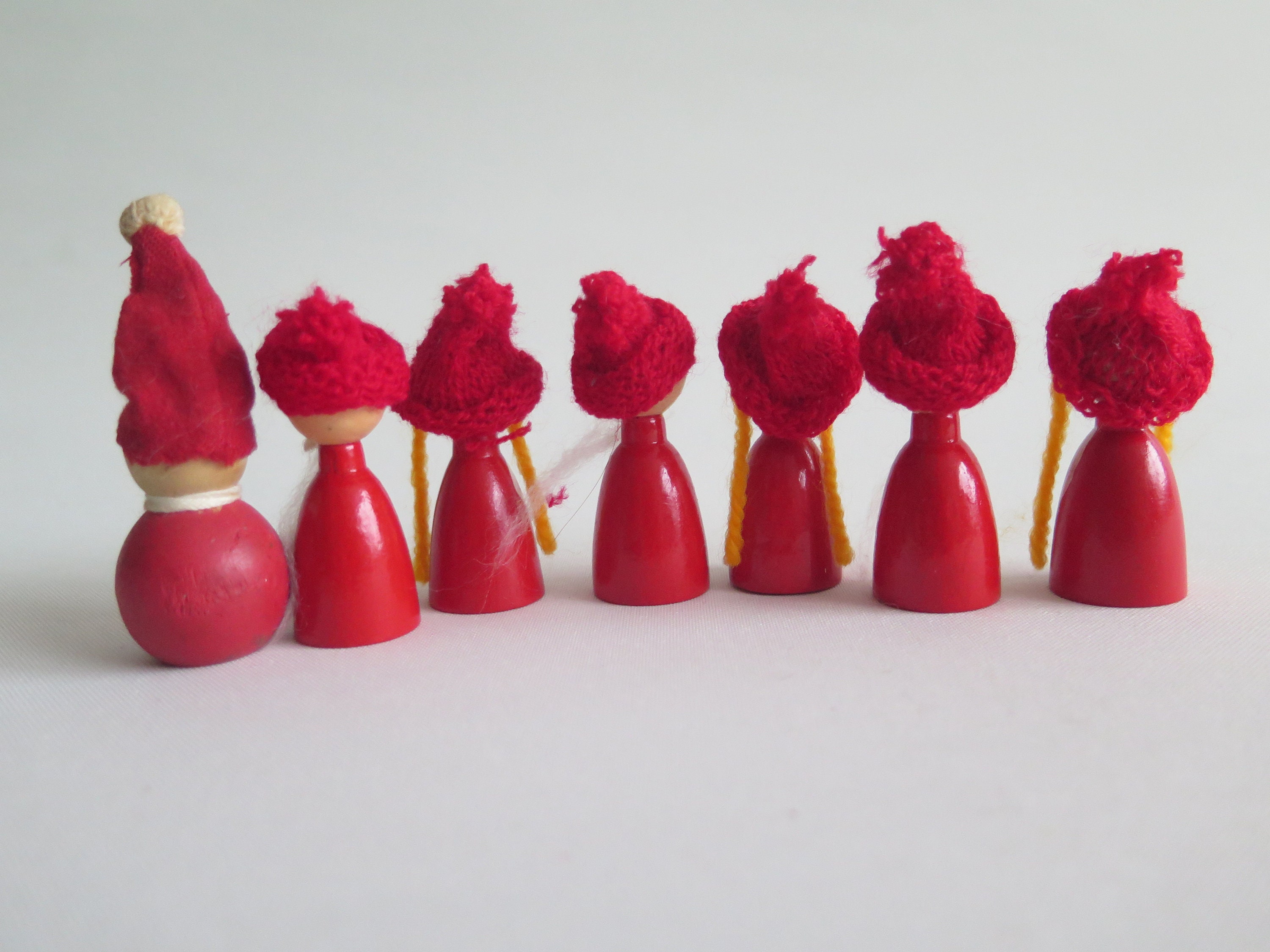 Wooden Gnomes, Set of 9 Gnome Figurines With Red Hats, Collectible Wood ...