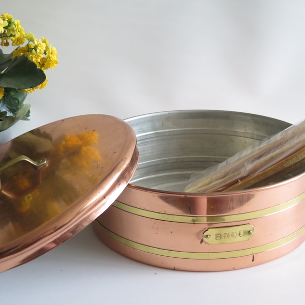 Copper Bread Box, Vintage Copper Metal, Made in Sweden Round Box, Scandinavian, Counter Storage, Cake Box, Box with Lid #809-1