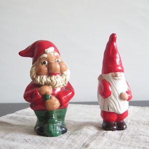 Ceramic Gnome Red Hat Figurine, Swedish Christmas Decoration Scandinavian Holiday Decoration #810-11-M