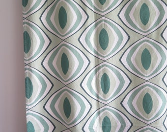 Pair of Curtains White Green Op Art, Vintage Swedish Scandinavian Long Cotton Curtains with Rod pocket #8-1-17