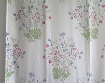 Floral Curtain Single Panel, Summer Meadow Flowers, Vintage Swedish Scandinavian Long Cotton Curtain with Rod pocket, Semi Sheer #8-1-19