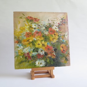 Pintura al óleo Flores de color naranja amarillo, ramo floral, pintura vintage Arte original firmado por el artista K. Sharman #811-46