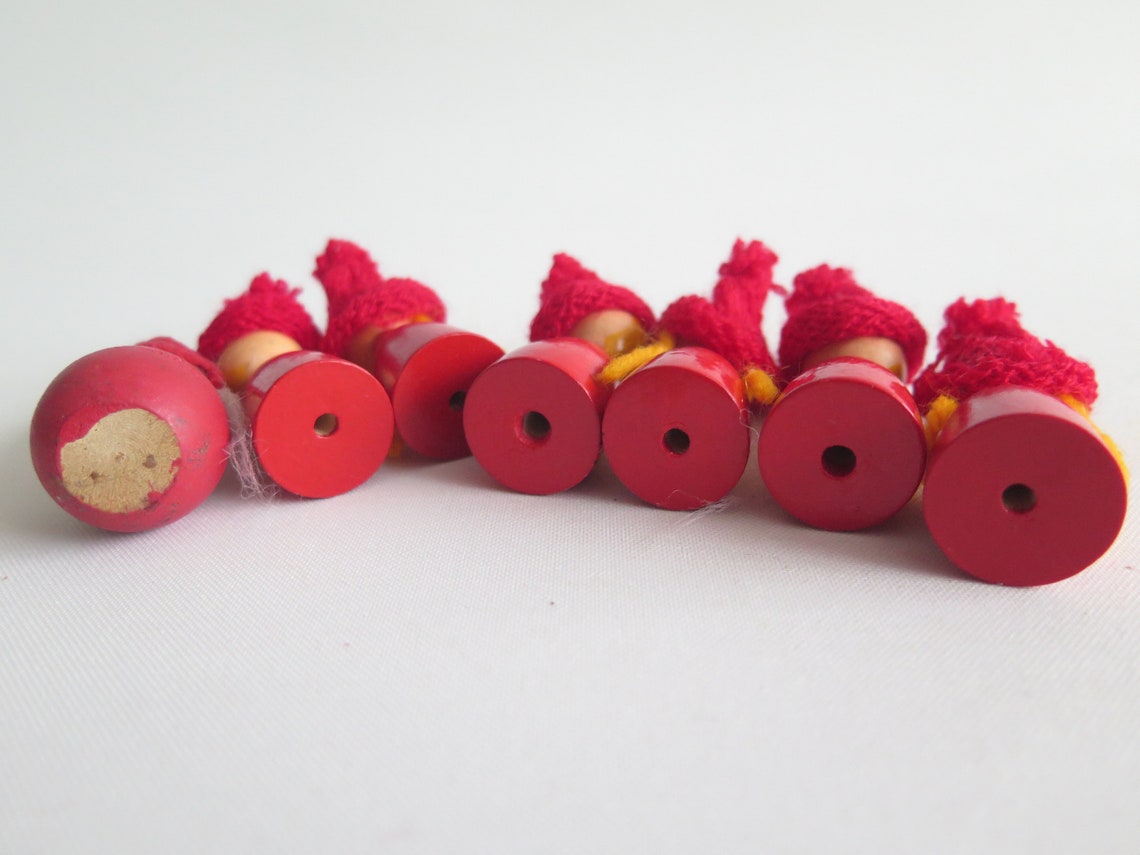 Wooden Gnomes, Set of 9 Gnome Figurines With Red Hats, Collectible Wood ...