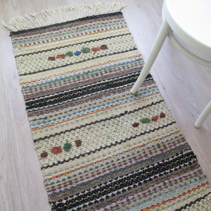Floor Runner, Multicolored Woven Striped Rug Rag, Vintage Swedish Scandinavian #8-09-14