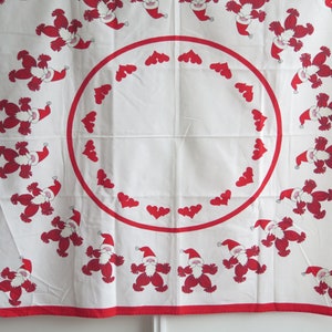 Christmas Table Cloth by Finlayson, White with Red Gnomes Swedish Scandinavian Vintage Table Cloth #8-04-1