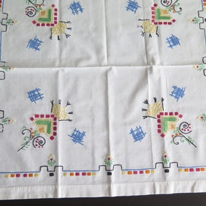 Embroidered Christmas Table Cloth, Retro Embroidery Swedish Scandinavian Vintage Table Decor, Retro Textiles #8-04-5
