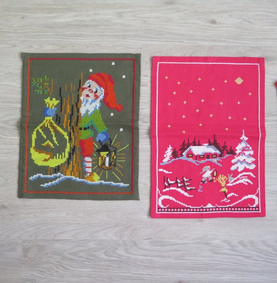 刺繍入り壁掛け装飾 スウェーデン製 ヴィンテージ スカンジナビア風 壁