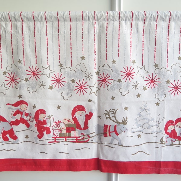 Christmas Valance Scandinavian, Winter Santa Gnomes Vintage Swedish Christmas Curtain #8-07-7