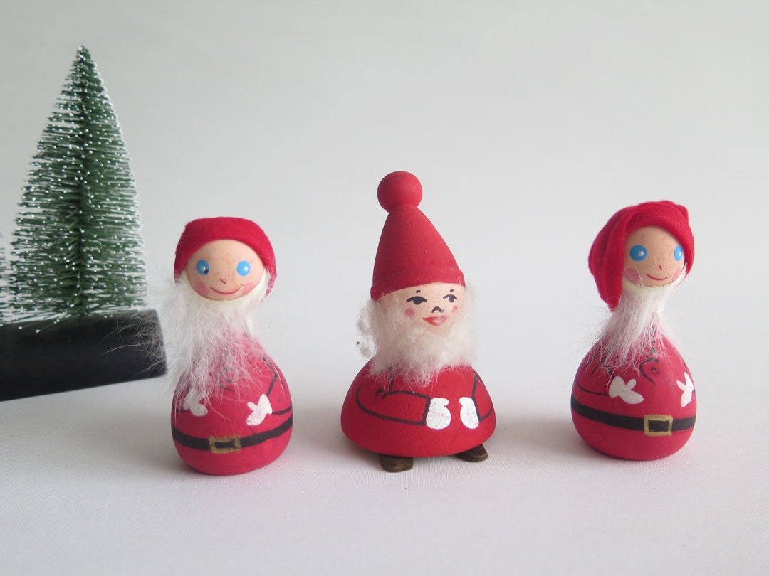 Wooden Gnomes, Set of 3 Red Gnome Figurines, Collectible Wooden ...