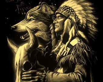 Beautiful Native American Indian Man and Eagles & Wolf ... - Etsy