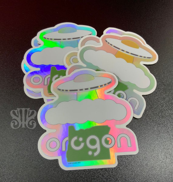 Holographic Oregon UFO vinyl sticker