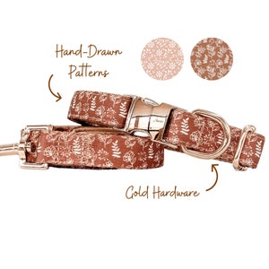 Bruine hondenhalsband en riem meisje, schattige boho halsband, bruine hondenaccessoires, stijlvolle bloemenset, zachte en duurzame hondenhalsband en riem jongen