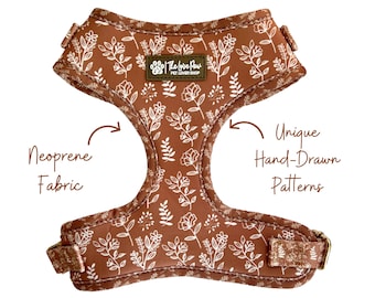 Brown Floral Dog Harness, Cute Dog Accessory, Boy Dog Harness, Boho Stylish Pattern, Cute Cat Harness, Cute Girl Dog Harness and Leash Set