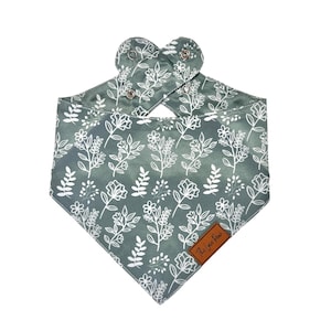 Boho Sage Green Dog Bandana, Snap On Pet Bandana, Cat Bandana, Pet Accessories, Boho Style, Neutral Color Pallet, Floral Bandana
