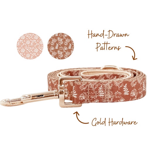 Brown Boho Dog Leash Boy-Girl, Cute Dog Leash, Brown Dog Accessory, Flower Stylish Pattern, Soft And Durable Dog Leash Boy
