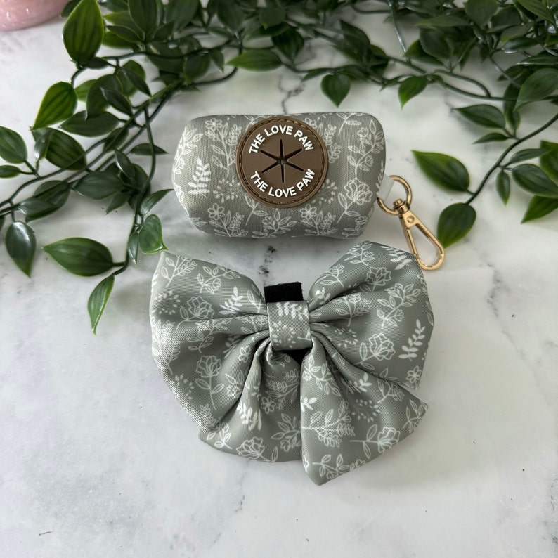 Sage Grün Boho Hundegeschirr, niedliches Hundezubehör, Mädchen / Jungen Hundegeschirr, Blumenstilvolles Muster, weicher und haltbarer Hund, goldene Schnallen Bild 5