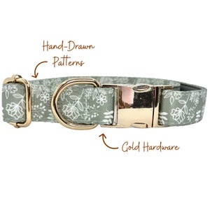Sage Green Boho Dog Collar Set, Cute Blush Dog Collar, Dog Accessory, Flower Stylish Pattern, Soft, Durable Collar Boy and Girl, Walk Set