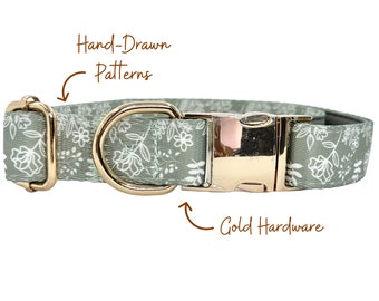 Sage Green Boho Dog Collar, Cute Blush Dog Collar, Brown Dog Accessory, Flower Stylish Pattern, Soft And Durable Dog Collar Boy and Girl