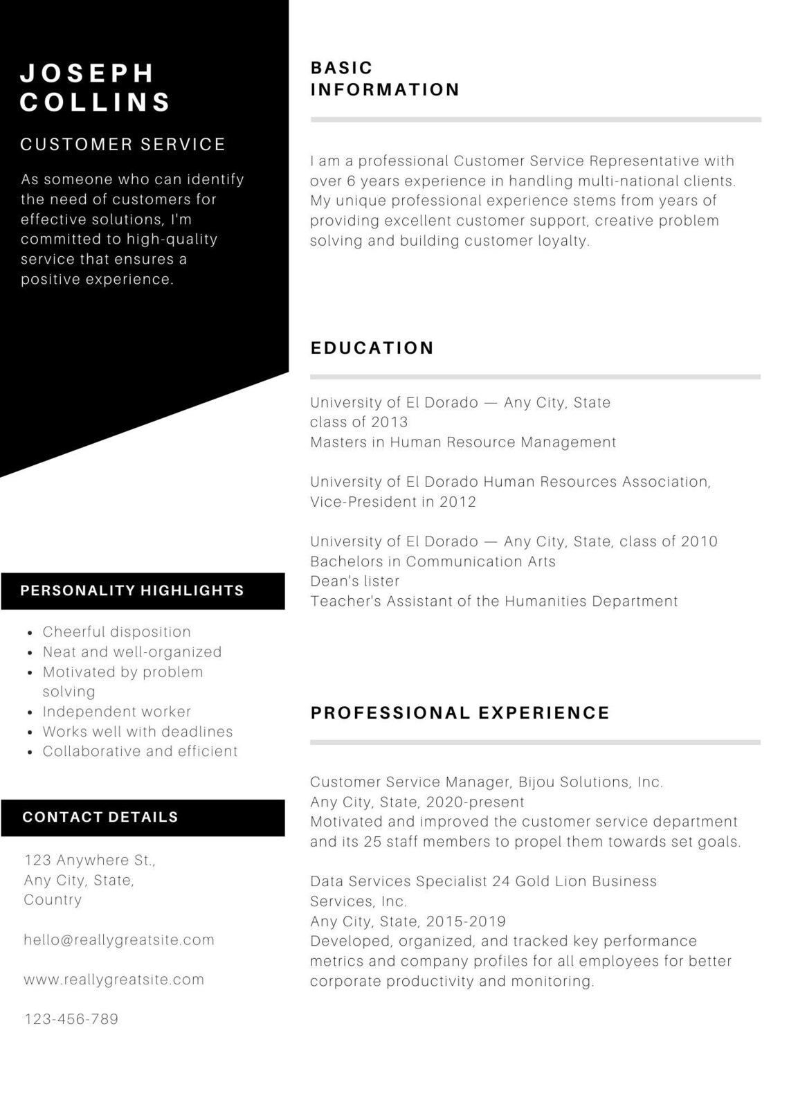 Resume/cv Template-minimal Black/white Resume. Digital-editable Photo ...