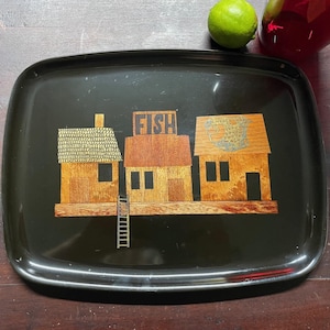 Vintage Couroc Fresh Fish cocktail tray, 12.5 X 9.5