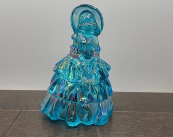 Vintage Wheaton Glass Co. Iridescent Blue Bo Peep Figurine - Uranium Glass
