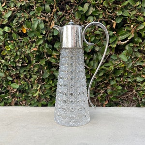 Antique diamond pattern cut glass and silver plate Claret Jug / Pitcher