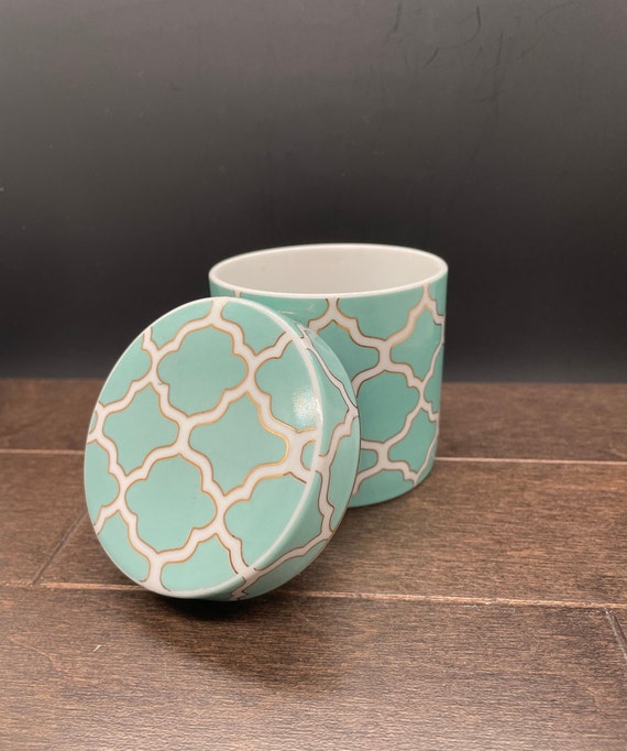 Rosanna Ceramics Trinket Box: Turquoise, White & Gold Moorish Design View 2