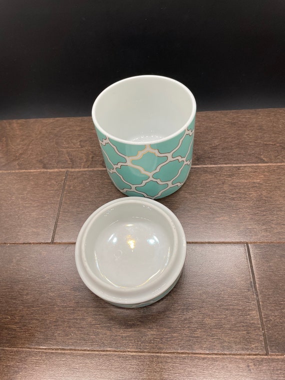 Rosanna Ceramics Trinket Box: Turquoise, White & Gold Moorish Design View 4