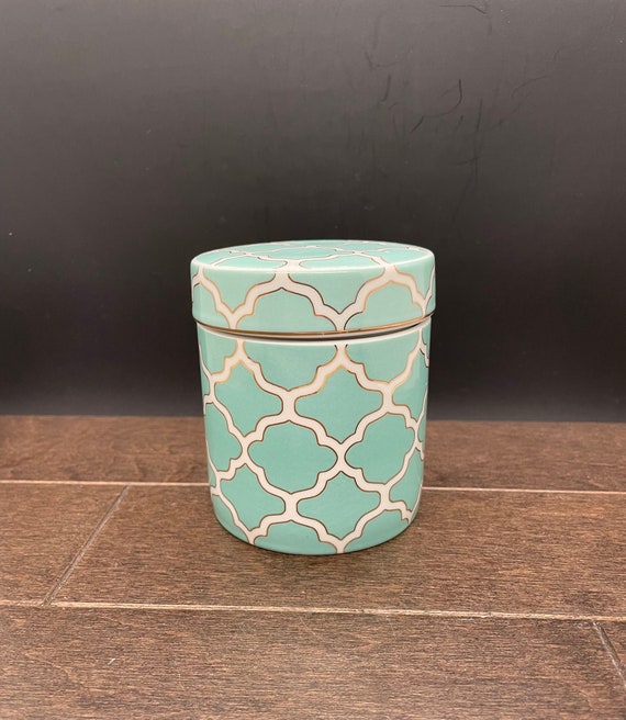 Rosanna Ceramics Trinket Box: Turquoise, White & Gold Moorish Design