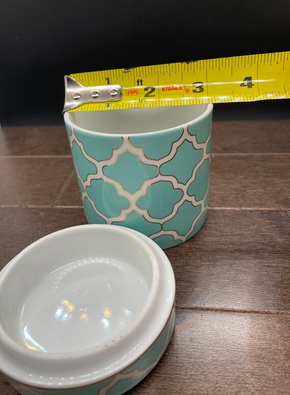 Rosanna Ceramics Trinket Box: Turquoise, White & Gold Moorish Design View 6