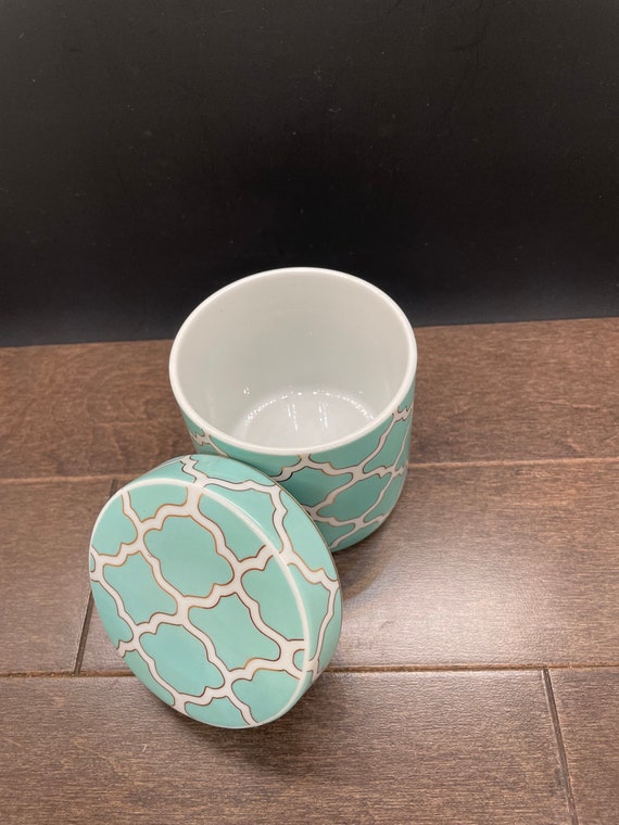 Rosanna Ceramics Trinket Box: Turquoise, White & Gold Moorish Design View 3