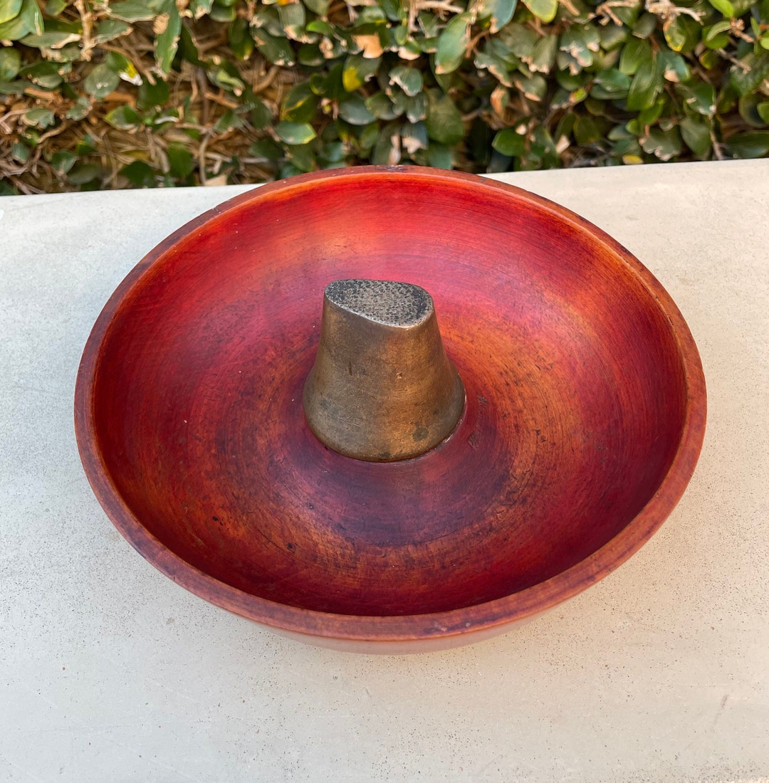 Antique Parsons Carved Wood Nut Bowl With Metal Anvil, Patten Date of