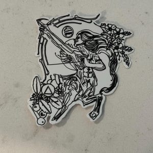 Sagittarius Zodiac Vinyl Sticker – Black and White Horoscope Art, Minimal Astrology Archer Design, Waterproof Matte Celestial Gift